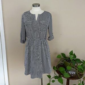 Black White Striped Monteau Dress